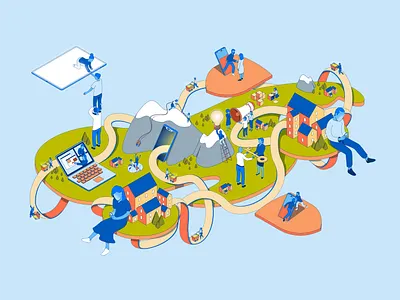 KS: Digitalising and networking design digital digital art graphic design illustration illustrator isometric landscape vector