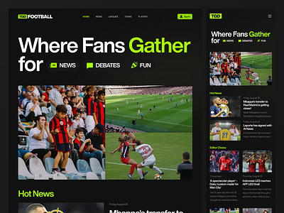 TGD Football - Football News Landing Page blog clean design football graphic design home page landing page layout minimalist news sport ui ux