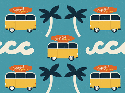 Pattern Challenge 2022 · Surf 2d digital art fabric design illustration illustrator komby pattern pattern design pizza retro stranger things surf surface design surfer girl vinatge visual design vw