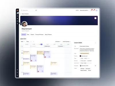 Kindergarten CMS app calendar cms dashboard design kids profile schedule ui