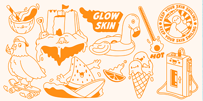 Glow Skin - Sunscreen Brand 🌞 2d art branding cute doodle illustration inspiration line mascot summer sun vector vibes