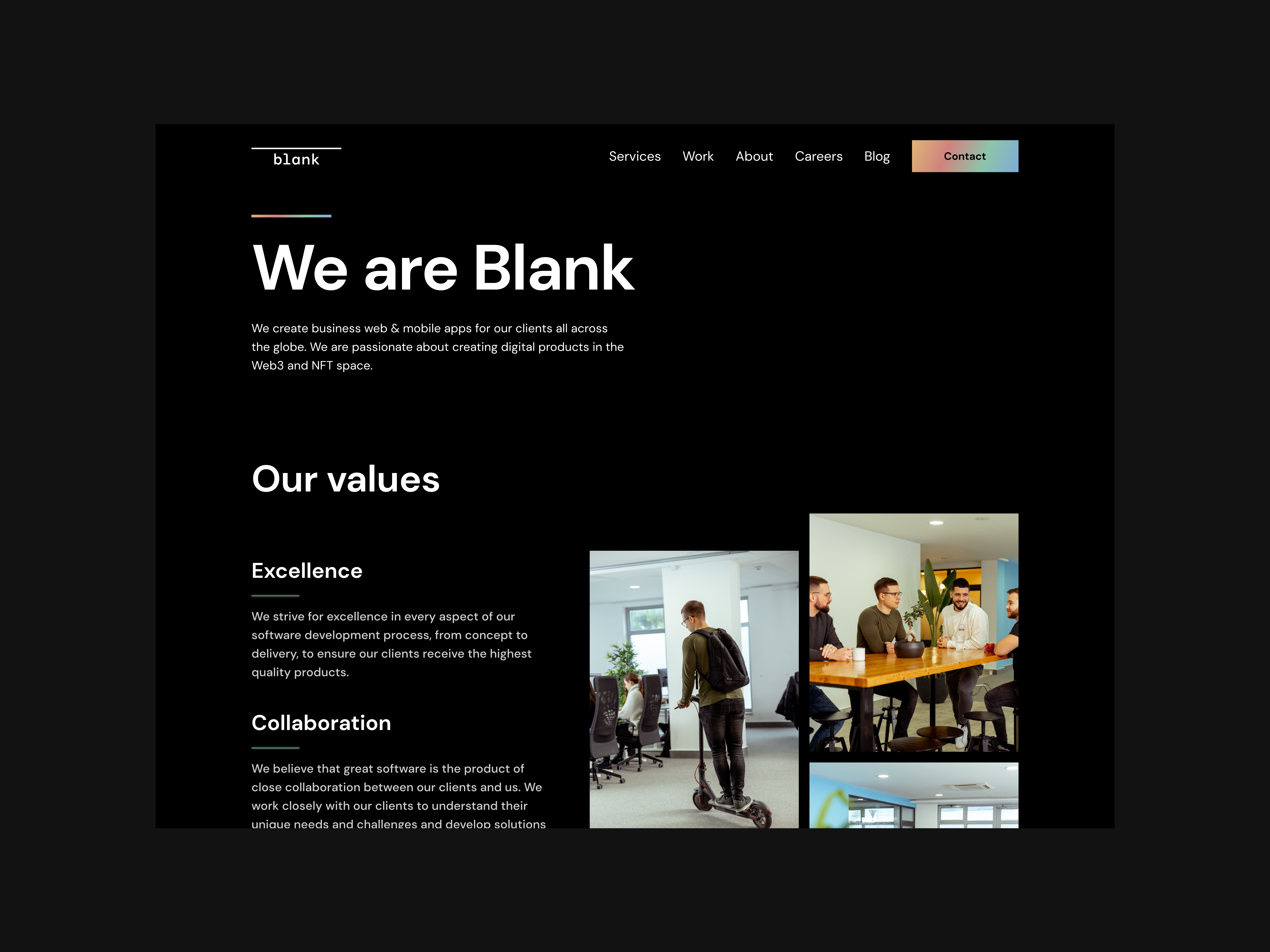 Dev agency website - animation about about page about us about us page animation branding design landing motion product design simple smooth ui ui animation uidesign uiux user interface ux web3 website