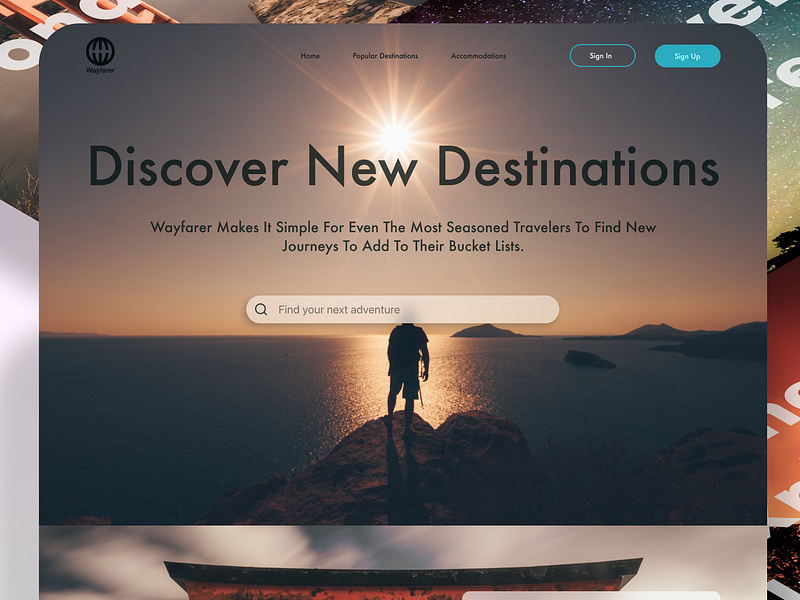 10 Hour Design Challenge - Wayfarer app design designchallenge herosection landingpage travel ui wayfarer website