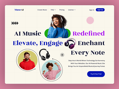 Muse AI - AI Music Generator Landing Page Hero Section ai hero section ai music ai website artificialintelligence design digital creation home page innovation landing page minimal music generator sound design technology ui uidesign uiux ux uxui web design website