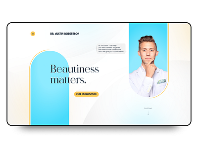 Doctor Robertson beauty blue cosmetic doctor doctor site dr fancy landing landing page light site surgeon surgeon site surgery ui uiux ux website white yellow