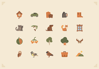Old style icons (pack 2) animals bird cat design game icon illustration logo natural retro vector window