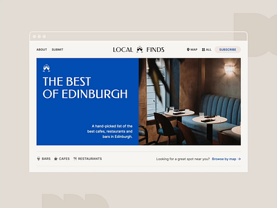 localfinds.co.uk homepage and map directory filters map mapbox minimal restaurant simple uk webflow