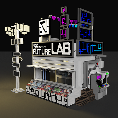 Voxel futuristic market stand 3d animation game art graphic design magicavoxel market stand shop voxel art