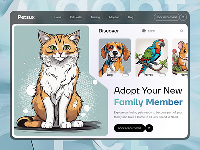 Pet Adoption Website adoption animal cat creative dogs health illustration minimalism modern pet pet adoption pet health pets petshop typography ui ui design uiux vector visual design