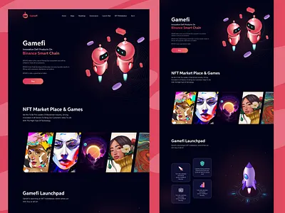 Gamefi Website Design blockchain games crypto landing pages cryptogaming darktheme design games nft nftgaming typography web webdesign