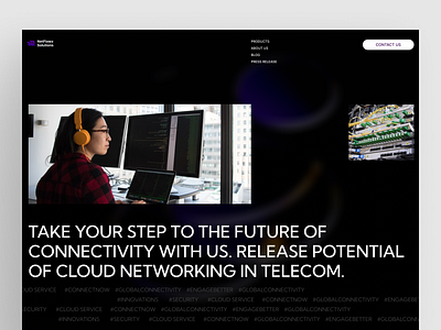 Telecommunication Landing page cloud service communication connection data usage global connectivity innovations landing page design networking promo landing page provider telecom telecommunication website