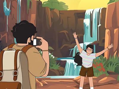 Vacation Mode On art branding cartoon character design comic art couple illustration design digital painting graphic design illustration summer summer illustration vector waterfall waterfall illustration