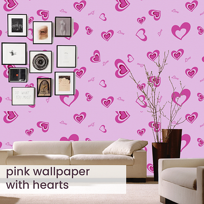 Pink wallpaper with hearts wooden wallpaper for wall