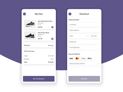 E-commerce app design - My Cart / Checkout basket buy checkout credit card dailyui e commerce minimalist my basket my cart shadows shoe store shoes ui design user friendly