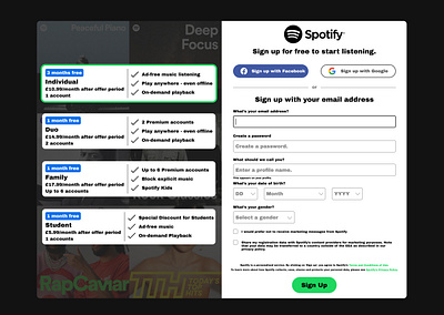 Spotify sign up redesign for Desktop challenge dailyui design desktop figma page sign up spotify ui