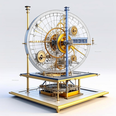 Detailed Infographic drawing of perpetual motion machine evgheniiconev lizzardlab ui