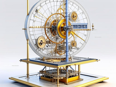 Detailed Infographic drawing of perpetual motion machine evgheniiconev lizzardlab ui