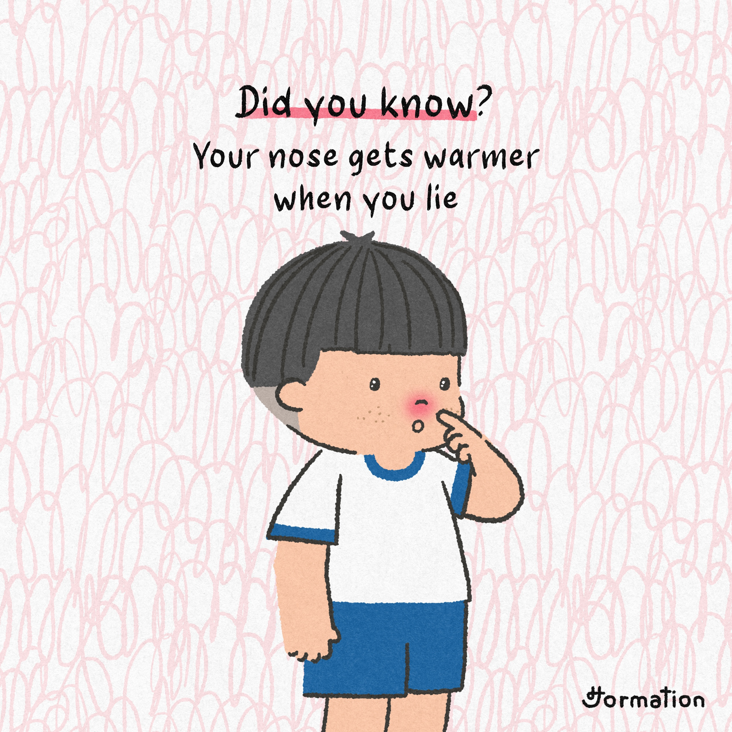 Your nose gets warmer when you lie cartoon digital art digital illustration drawing fact fun fact illustration liar lies nose pinocchio science