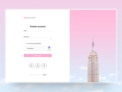 Create account page barbie create account design desktop form log in login pink register registration sign up signup ui ux uxui web page