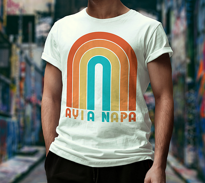 Ayia Napa Retro Rainbow T-shirt Design design fashiondesign graphic design illustration retro colors t shirt typography vector vintage rainbow