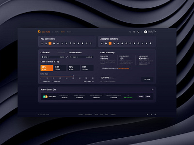 DeFi Safe Vaults Web3 App - UI/UX Crypto Loans Dashboard Page borrow collateral crypto cryptocurrency dashboard defi extej finance fintech investment liquidity loans protocol saas staking ui ux web app web design web3 web3 app