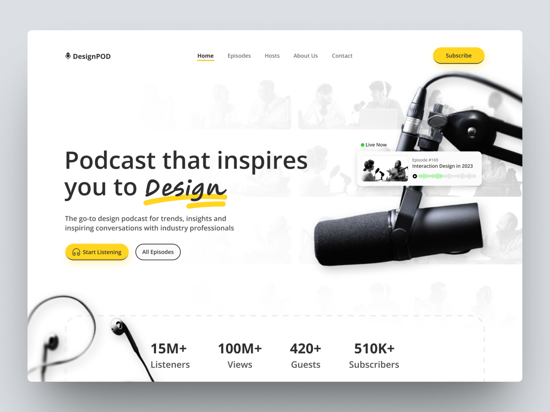 DesignPOD : A Podcast Webpage Hero Section concept design designer figma hero section landing page light mode podcast product design ui ui design uiux web design web designer website