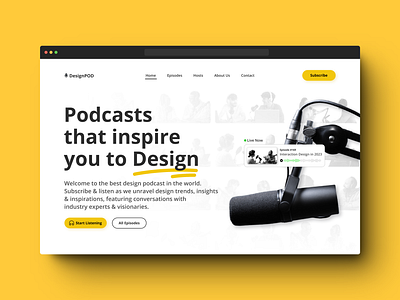 DesignPOD : A Podcast Webpage Hero Section concept design designer figma hero section landing page light mode podcast product design ui ui design uiux web design web designer website