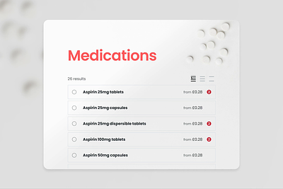 Medication listing: contracted, comfortable, expanded animation find a drug medical app medication listing motion graphics prescription drugs ui uiux ux web design