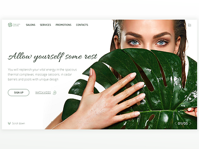 SPA | First screen beauty branding colorful design designer green illustration logo minimalism salon spa typography ui ux web white woman