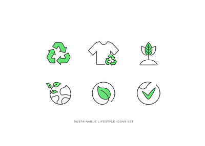 Sustainable lifestyle icons set branding design digital art eco element graphic design icon icon set illustration line art logo recycle sign sustainable ui vector