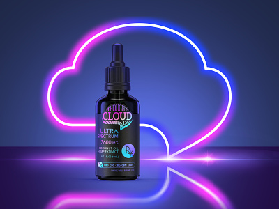 CBD Brand and Label Design - Thought Cloud Ultra Spectrum cbd branding cbd packaging cloud logo hemp branding rainbow label design rainbow logo rainbow metalic foil supplement packaging design ultra spectrum