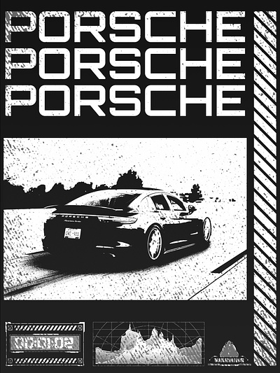 "Porsche Unleashed: A Brutalist Symphony of Power and Precision" brutalism graphic design photoshop poster textures