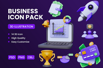 BUSINESS 3D ICON PACK 3d icon business business icon financial free 3d icon icon pack ui