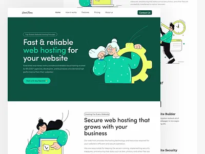 Hostflow-Web Hosting Saas Landing Page homepage hosting illustration landing page saas saas design saas landing page saas website website website design website for saas