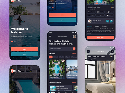 Hotelya Hotel Booking App agency app branding design experience flat graphic design illustration interface landing logo minimal page ui user user experience design design user interface ux web website