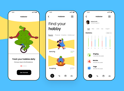 Hobbster Hobby-tracker App UI Design app design illustration logo minimalistic modern ui uxui