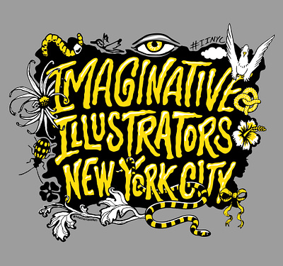 IINYC bird black and white design eye flower illustration illustrator insect logo monochrome montage new york plant snake t shirt typography vector yellow