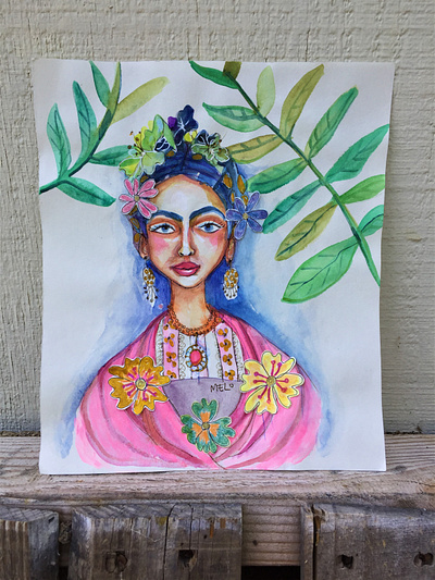 Frida Flora illustration meloearth painting portrait watercolor woman
