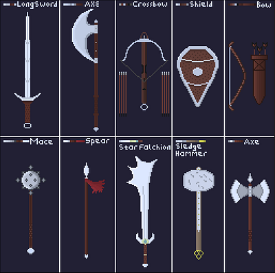 Medieval Weapons ~ Pixel Art 2d art aseprite design draw drawing medieval pixel weapon
