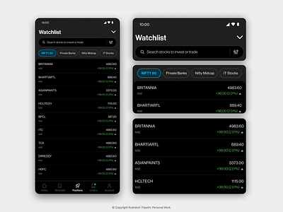 Dhan App - Watchlist Page UI app design dhan market nse stock market stocks trading ui ux