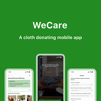 WeCare cloth donation cloth donation app design donation green mobile app ui ui design uidesign wecare