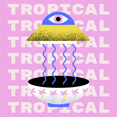 T.R.O.P.I.C.A.L alien digital art illustration illustrator noodles palm ramen tropical tropics ufo visual design