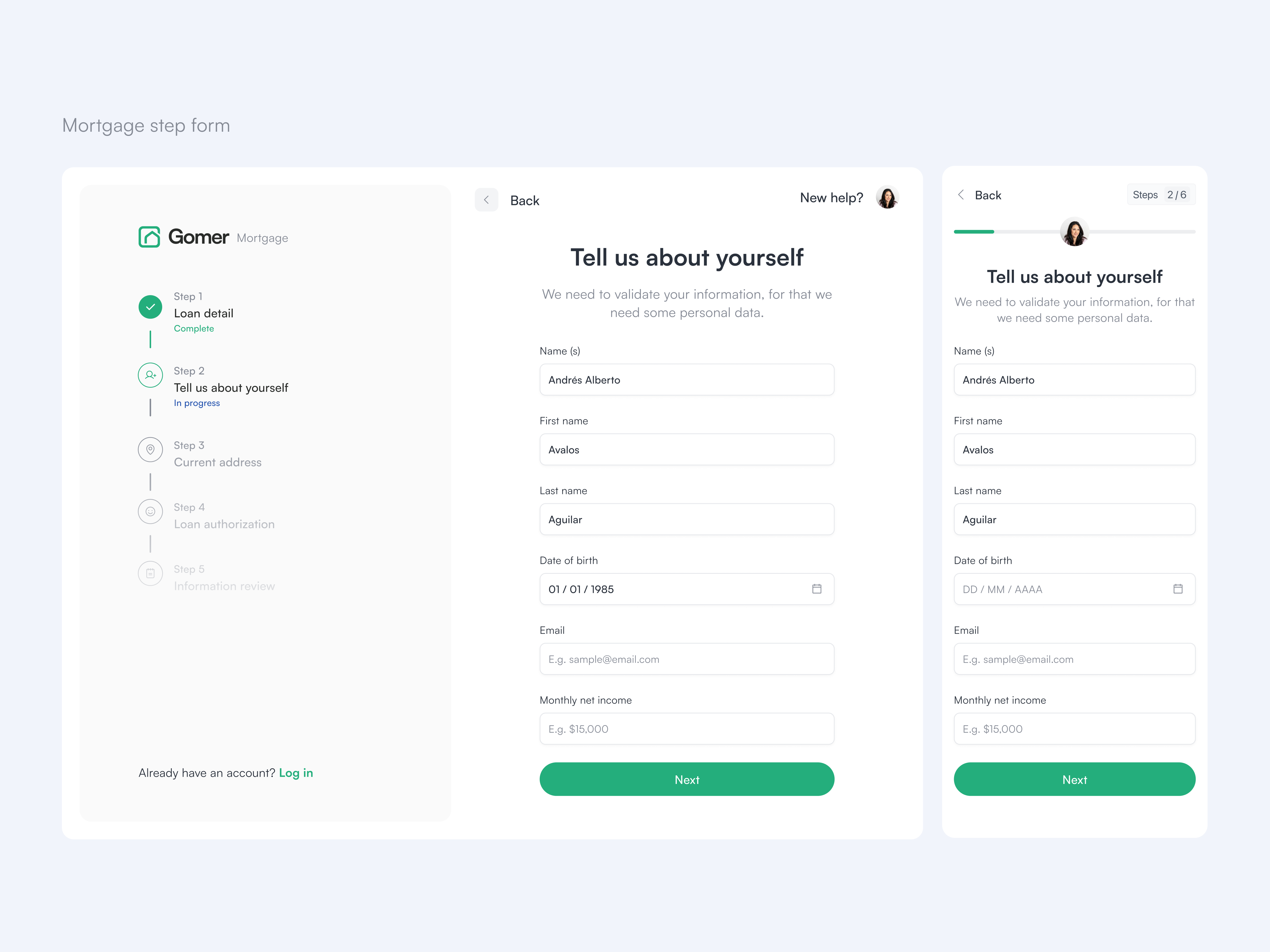 Multi form step credit form hause home landing loan login mortgage multistep sign in step stepper website
