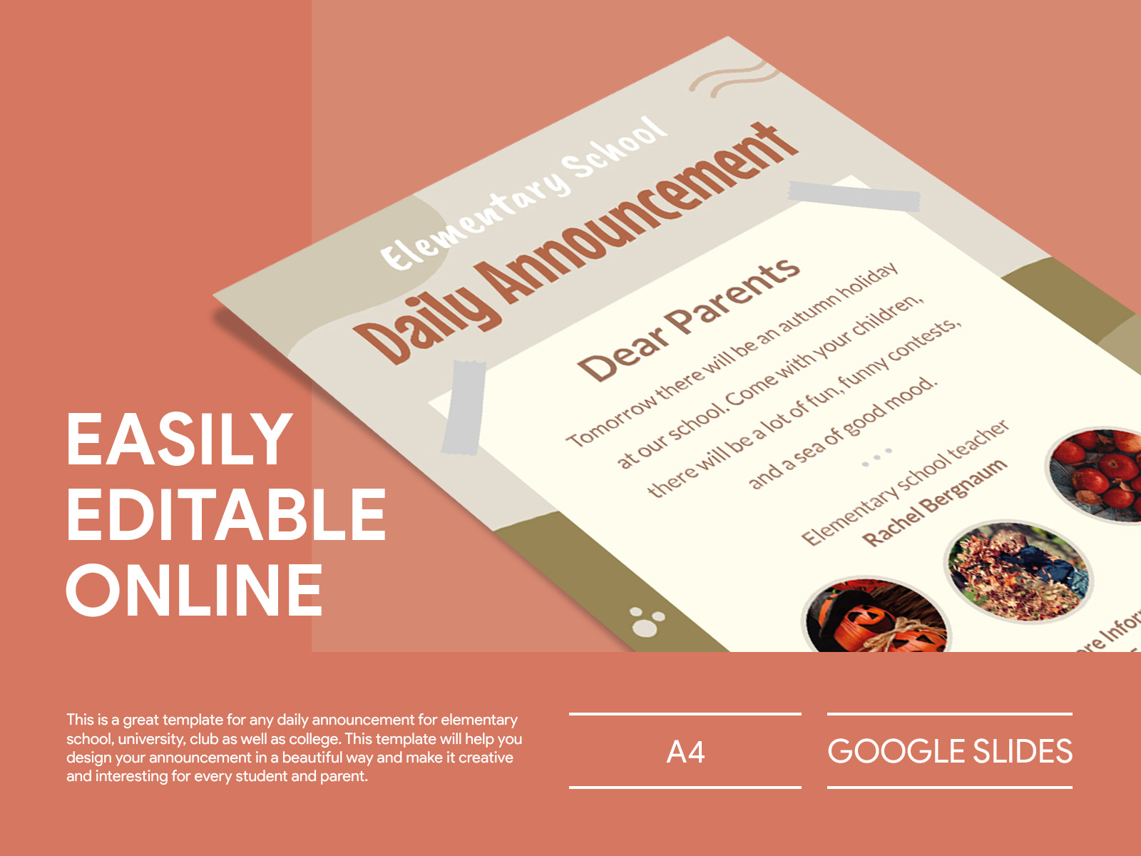 Elementary School Daily Announcement Free Google Docs Template by Free