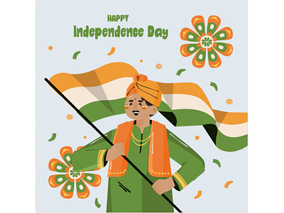 Flat India Independence Day Illustration celebration day flag freedom greeting holiday illustration independence india national republic vector