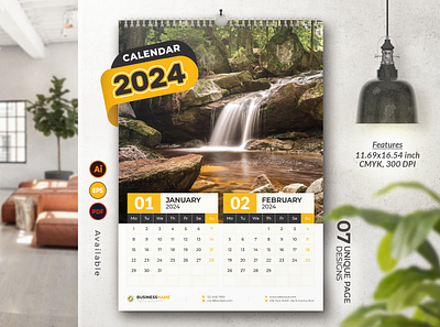 Wall Calendar 2024 Template 6 page calendar