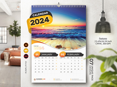 Wall Calendar 2024 Template 6 page calendar