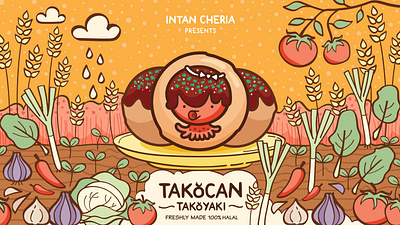 Takocan Takoyaki box branding character colorful decorative design food graphic design illustration logo mascot organic packaging pattern design takoyaki vector