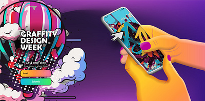 Horizontal web banner with cartoon balloon and hands holding a m fly