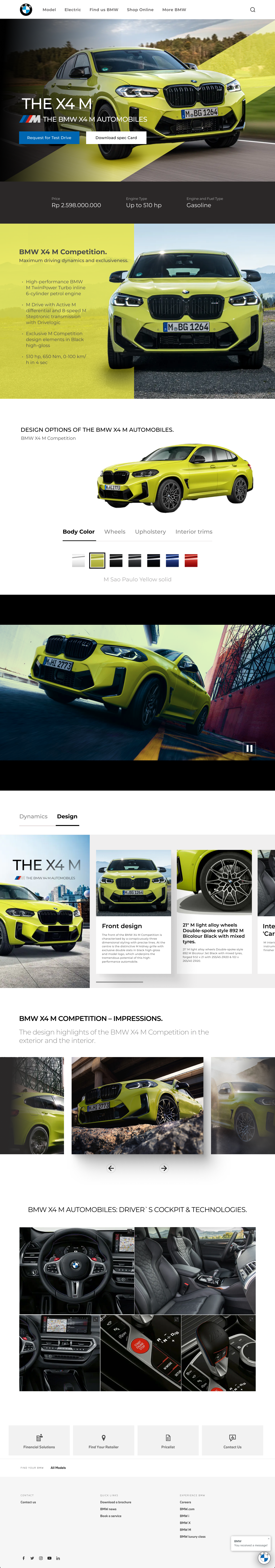 Website BMW The X4 M automobile automotive bmw car driver electric car homepage landing page sport car supercar tesla ui ux ui design web web design website yellow